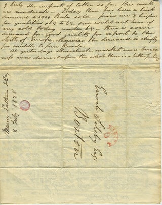 Commercial trade report of Cotton through Liverpool, UK. Printed letter and lithographed report.