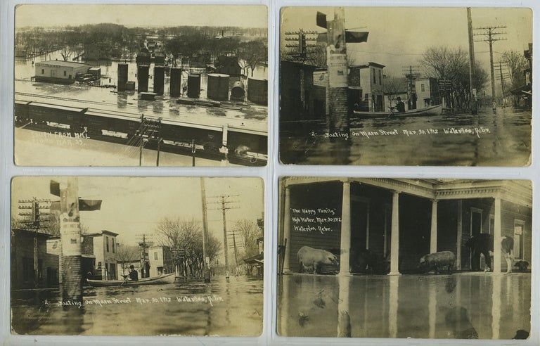 Item #27100 Waterloo, Nebraska during the flood of March 29-30, 1912, 4 real photo post cards.