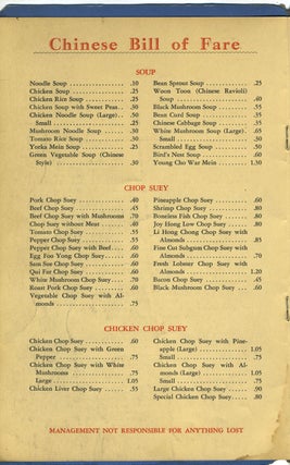 Joy Hong Low Restaurant menu.