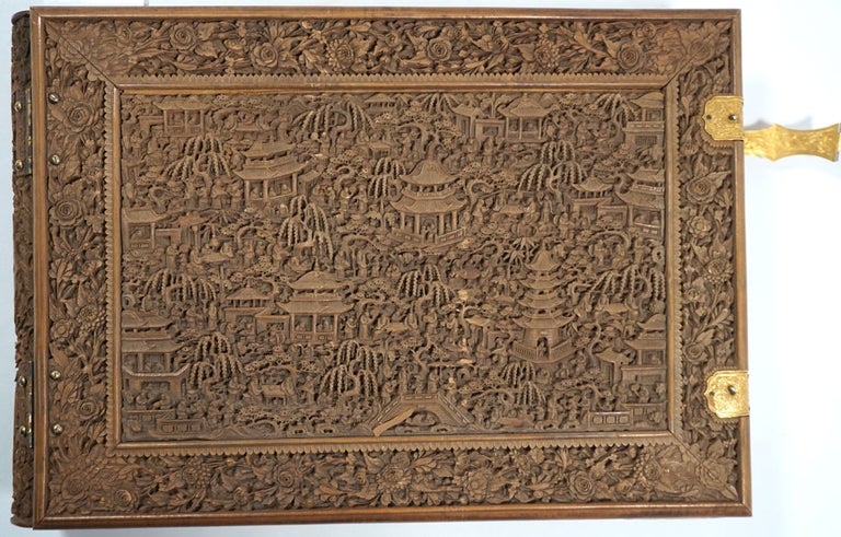 Item #27207 Album of 71 Chinese Pith Paintings in Magnificent Carved Wooden Cover. China, Youqua Studio.