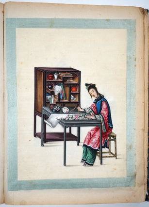A 24-leaf album of Chinese export paintings of elegantly dressed Chinese Nobility .