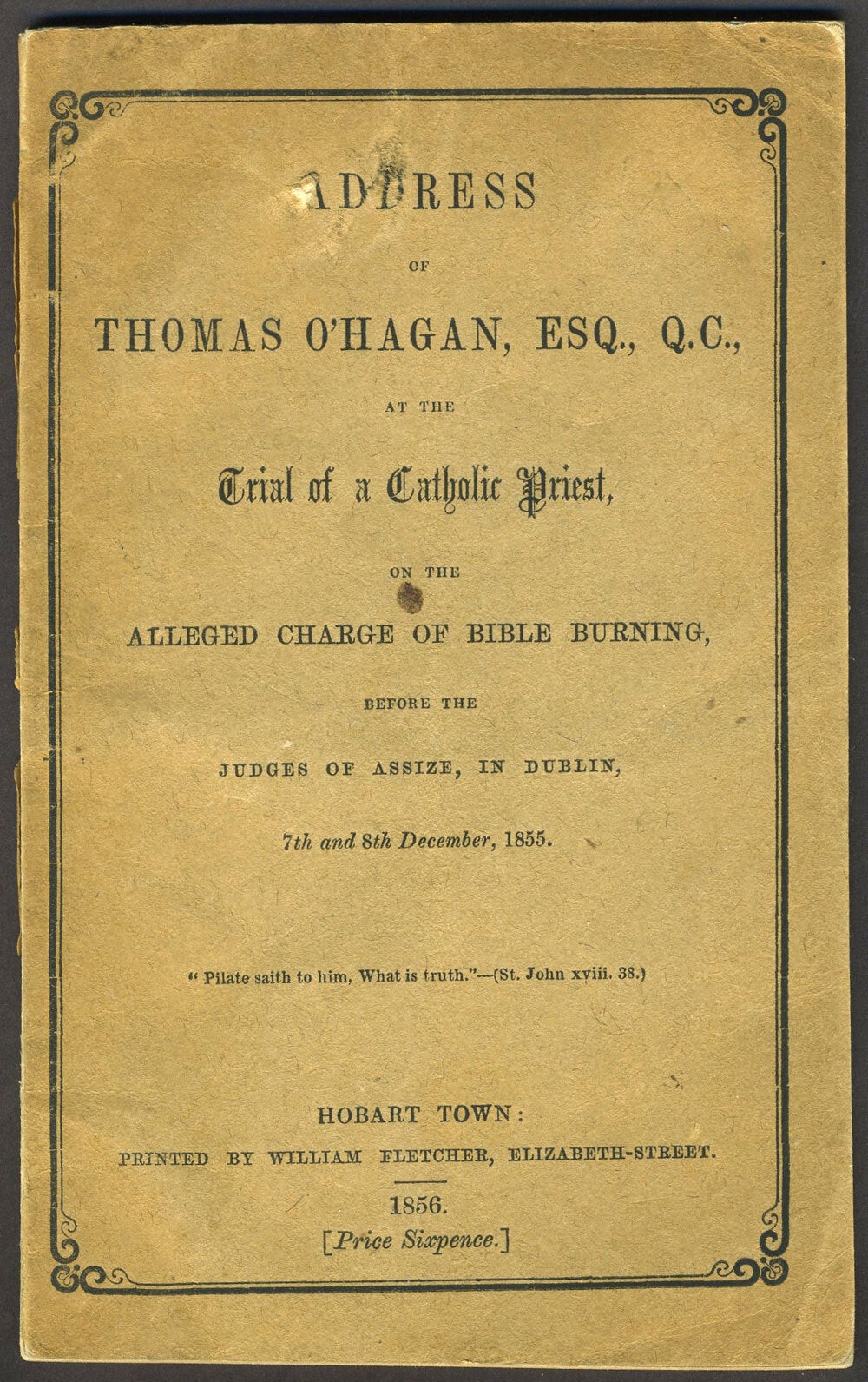 Address of Thomas O'Hagan, Esq., Q.,C., at the Trial of a Catholic ...