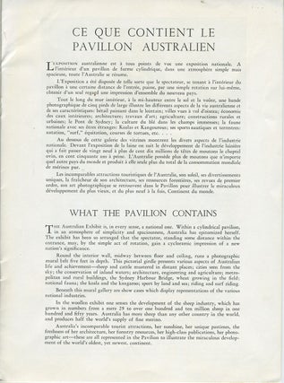 L'Exposition Internationale de Paris 1937, Pavillon Australien.