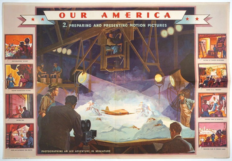 Item #27335 Our America Motion Pictures # 2. Chart for the Second Week Distribution... Selecting, Cutting, Advertising and Projecting. The shipment and the presentation of motion pictures. Poster. Poster, Film, Advertising.