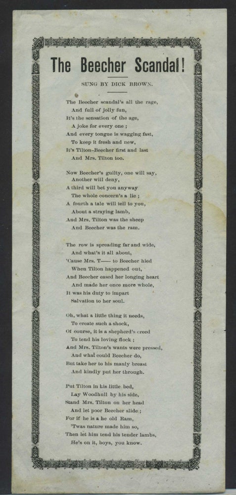 Item #27369 The Beecher Scandal! Sung by Dick Brown. Rev. Henry Ward Beecher, N. Y. Peekskill.