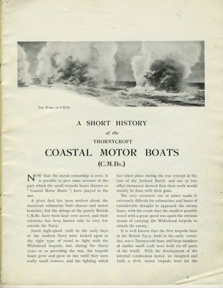 A Short History of the Revival of the Small Torpedo Boat (C.M.Bs.) during the Great War.