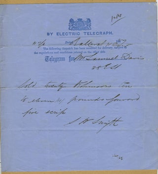 Item #27445 Early Ballarat Telegram regarding Shares in a Gold Mining operation. Victoria, Telegraph