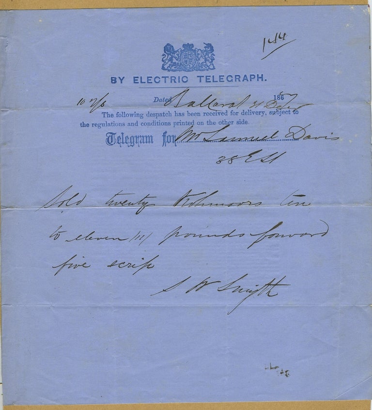 Item #27445 Early Ballarat Telegram regarding Shares in a Gold Mining operation. Victoria, Telegraph.