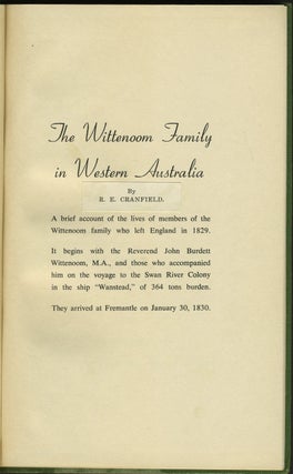 Item #27498 The Wittenoom Family in Western Australia. R. E. Cranfield