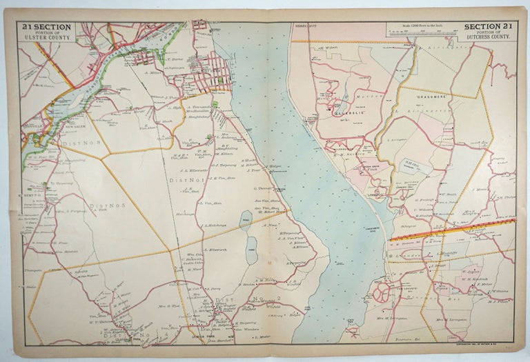 Item #27542 Portion of Ulster County (Eddyville, New Salem, Rondout Creek, Port Ewen, Cave Point)/ Portion of Dutchess County (Rhinecliffe, Hyde Park, Lewis Pier, Section 21. F. W. Beers.
