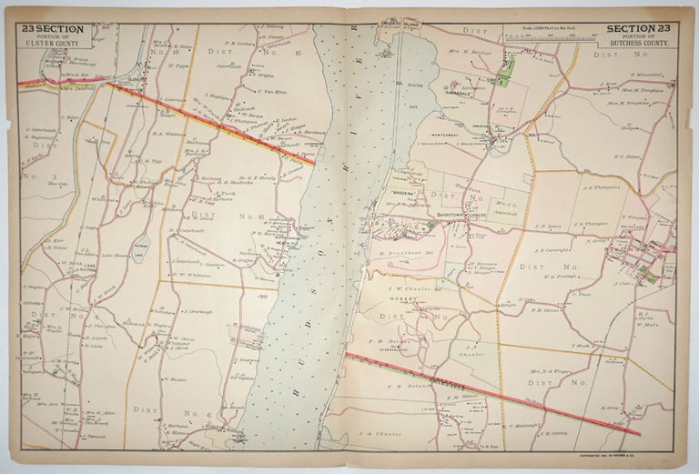 Item #27544 Portion of Ulster County (Saugerties, Glenerie, Ulster Landing, Lake Katrine)/ Portion of Dutchess County (Annandale, Barrytown Corners, Red Hook, Rhinebeck), Section 23. F. W. Beers.
