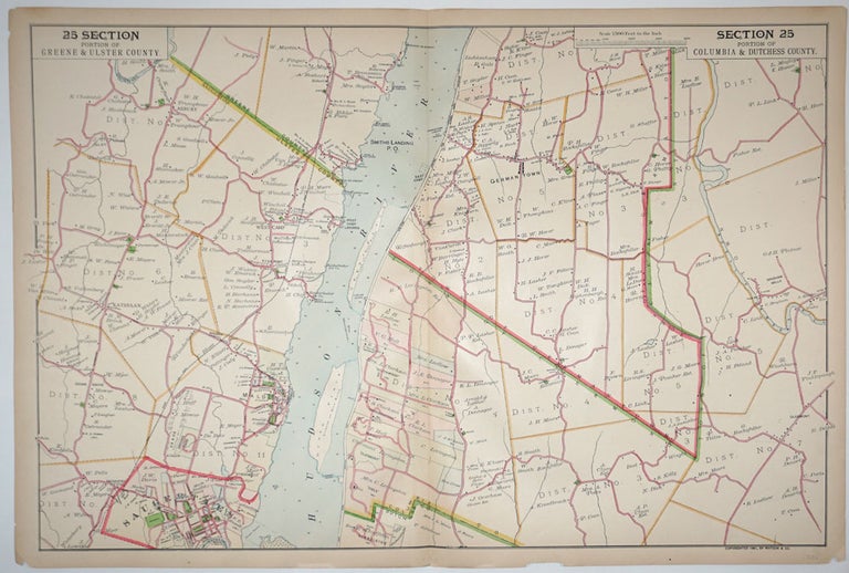 Item #27546 Portion of Greene & Ulster County (Asbury, Smith's Landing, Malden, Saugerties, Katsbaan)/ Portion of Columbia & Dutchess County (Germantown, Clermont, Tip of Dutchess), Section 25. F. W. Beers.