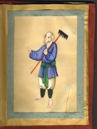Item #27666 Chinese pith paintings in a small silk covered album, 12 paintings