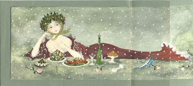 Item #27683 Christmas Card from the Martha Berrien Studio, "Hand Colored Martha Berrien N.Y." Martha Berrien Studio, Carol Blanchard.