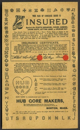 Hub Gore Makers: Elastic for Shoes. Highest Gold Medal Awarded. Trade card with Uncle Sam image.