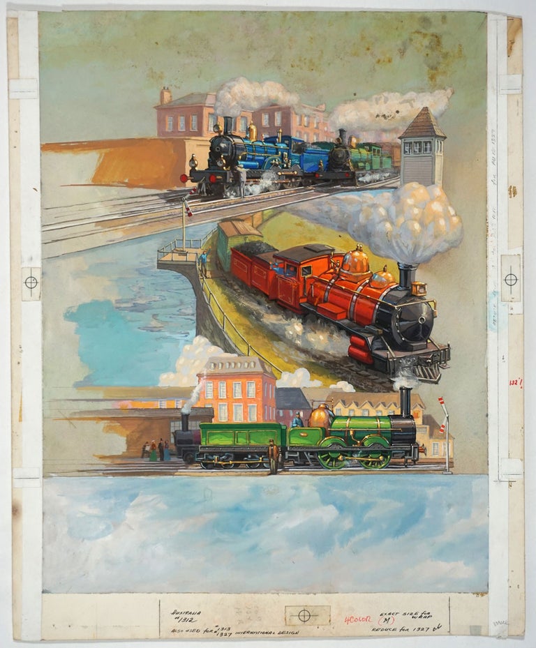 Item #27738 Australian Locomotives, hand painted art for book or magazine. Railroad, Australia.