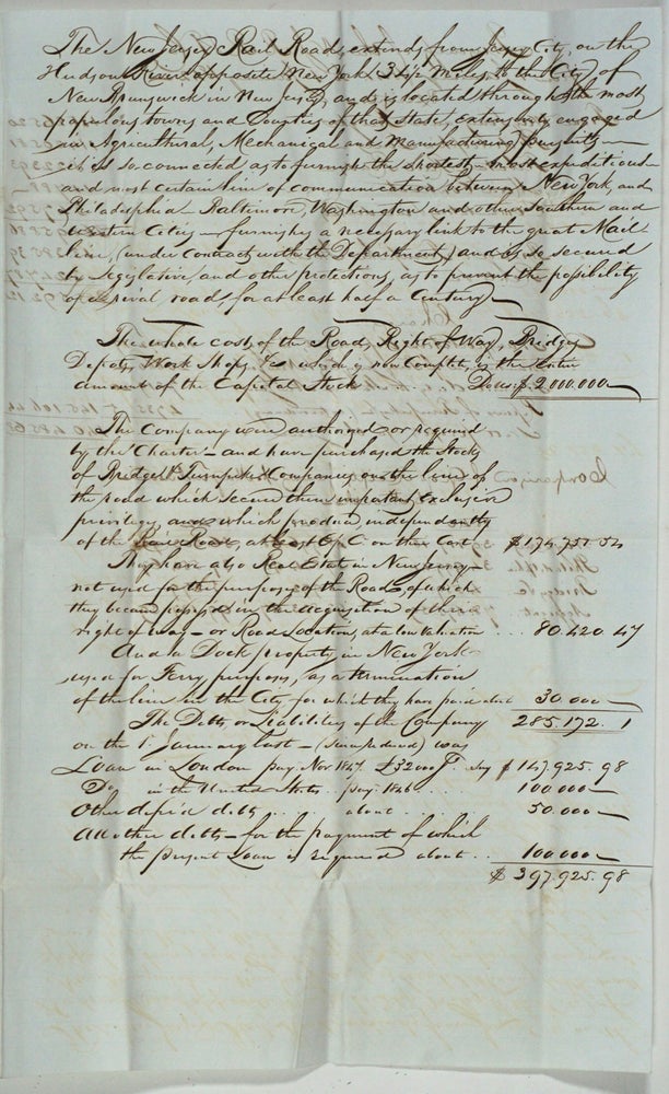 Item #27746 New Jersey Railroad Charter manuscript Stock Prospectus. Railroad, Stock Prospectus.