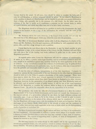 Magisterial Duty in the Kimberley. Minute by His Excellency the Administrator.