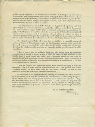 Magisterial Duty in the Kimberley. Minute by His Excellency the Administrator.