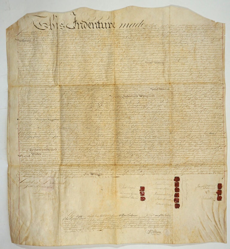 Item #27807 Pennsylvania Land Deed, parchment with wax seal signed. Pennsylvania Bucks County, John Fothergill.