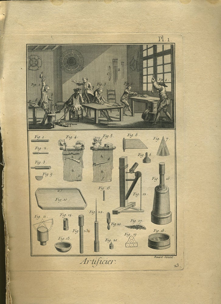 Item #27823 Artificier - fireworks, from The Encyclopedia of Diderot & d'Alembert. Fireworks, Diderot, d'Alembert.