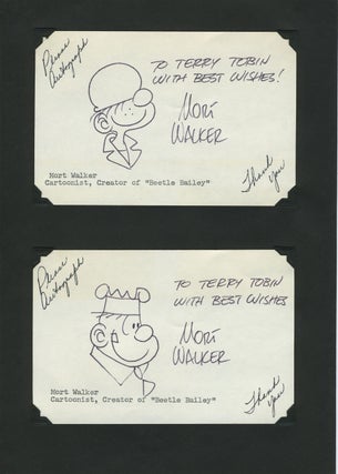 Item #27895 Autograph of Mort Walker, creator of "Beetle Bailey" comic strip, on two original...