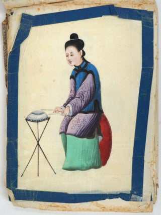 An eleven-leaf album of Chinese export paintings of Women and their Musical Instruments on pith paper.