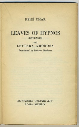 Leaves of Hypnos (Extracts) and Lettera Amorosa.