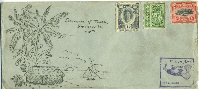 Item #27957 W.W.II Togatabu (sic) envelope with map and personal letter, with stamps, not franked. WWII, Tonga, US Navy.