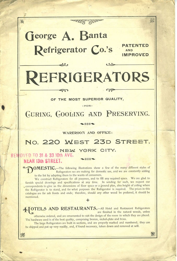 Item #28012 George A. Banta Refrigerator Co.'s, REFRIGERATORS of the Most Superior Quality for Curing, Cooling, and Preserving.