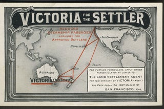 Item #28022 Victoria for the Settler, advertising trade card. Emigration, Australia