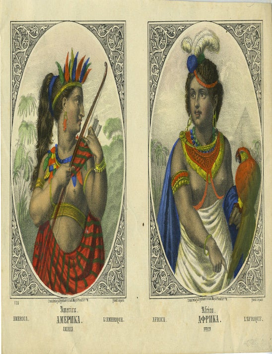 Item #28040 Native Women of America and Africa, lithograph.