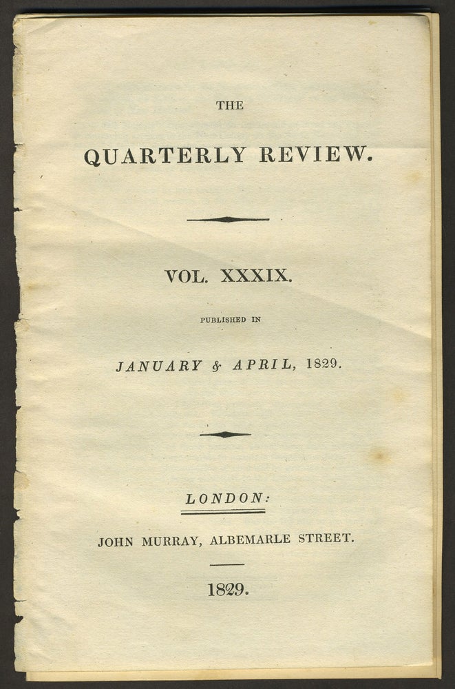 Item #28055 Swan River excerpt from The Quarterly Review. Vol. XXXIX published in January & April 1829. Western Australia, Captain James Stirling.