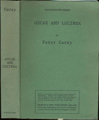 Item #2806 Oscar and Lucinda. Uncorrected Proof. Peter Carey