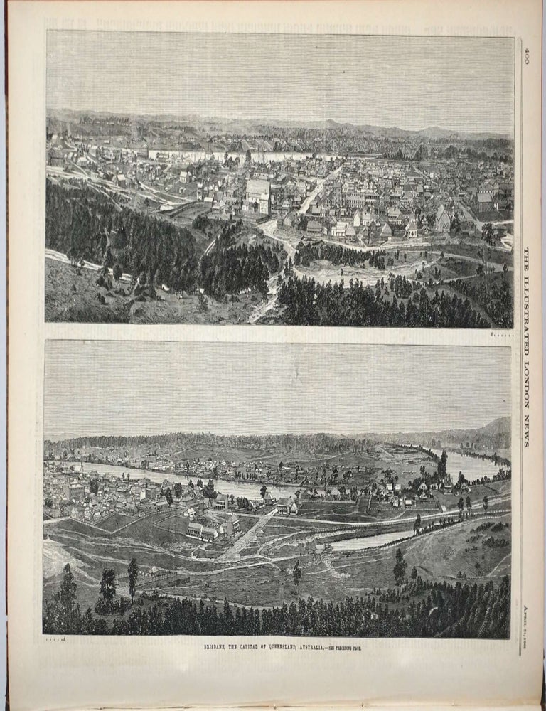 Item #28081 Hong Kong & Brisbane panoramas in the Illustrated London News for 1866 January to July. Hong Kong, Brisbane Australia.