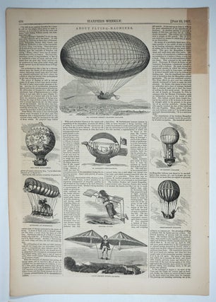 Item #28132 About Flying Machines, article in Harper's Weekly, July 25, 1857. Aviation