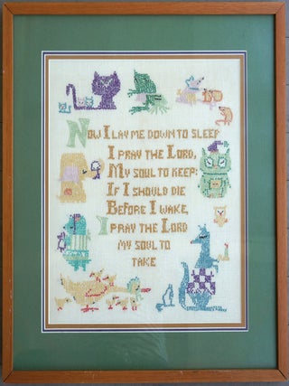Item #28133 Now I Lay Me Down to Sleep; 1950s Cross-stitch Sampler. Childrens, Nursery Rhyme,...