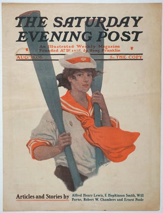 Item #28207 Woman Rower, cover art in The Saturday Evening Post. Rowing, Women