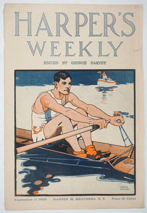 Item #28208 Man Rowing, cover art in Harper's Weekly. Rowing, Hibberd, VB Kline