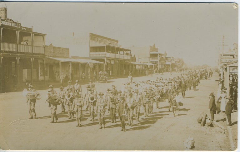 Item #28228 Real photo postcard of Peak Hill, NSW pre 1916, possibly of Empire Day parade. Real photo postcard, NSW Peak Hill.