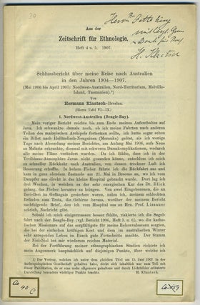 Item #28244 Schlussbericht uber meine Reise nach Australien in den Jahren 1904-1907. Hermann...