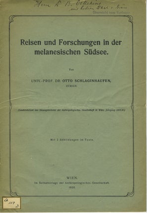 Item #28248 Reisen und Forschungen in der melanesischen Sudsee. Otto Schlaginhaufen