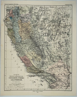 Item #28263 Karte zur Ubersicht der Verbreitung der Indianer-Stamme in Californien, map. Stephen...