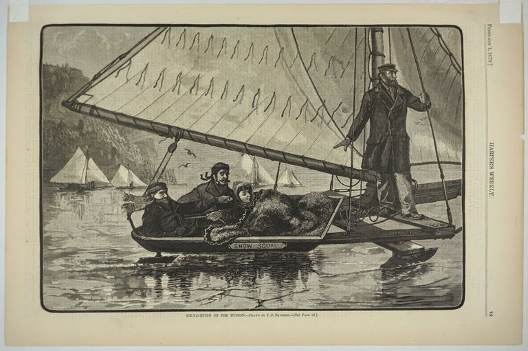 Item #28264 Ice-Yachting on the Hudson, from Harper's Weekly. J. O. Davidson, Ice Yachting Hudson River.