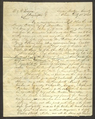 Item #28286 Manuscript letter describing squatting on property close to Logan, Ohio, owned by the...