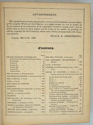 The Works of Lord Byron. Complete in One Volume.
