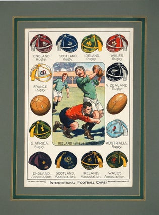 Item #28412 International Football Caps, chromolithograph. Rugby, Vincent Wheeler- Holohan