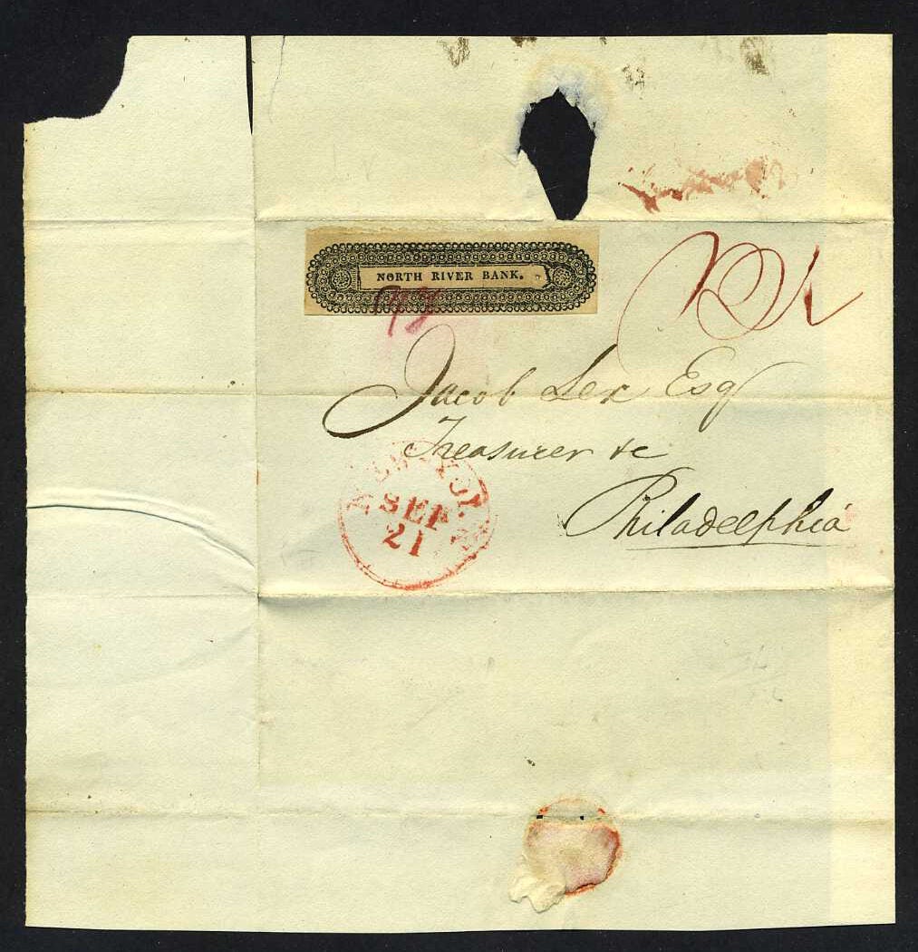 Envelope cover addressed to Jacob Lex, Treasurer of the North River ...