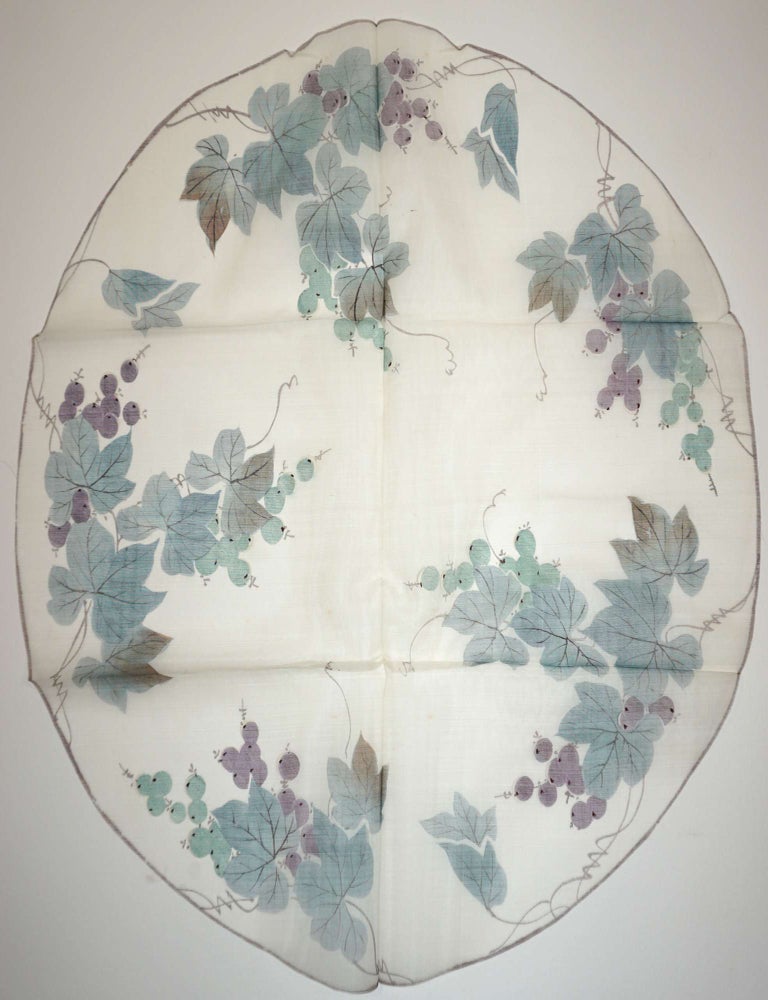 Item #29172 Hand painted Silk Table Cloth with - grapes, leaves.