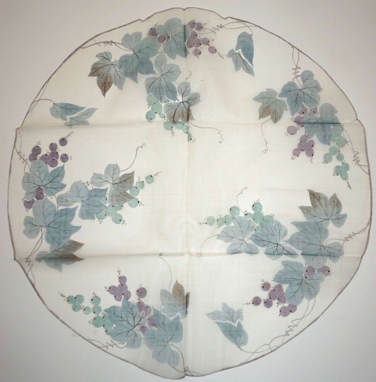 Item #29172 Hand painted Silk Table Cloth with - grapes, leaves.